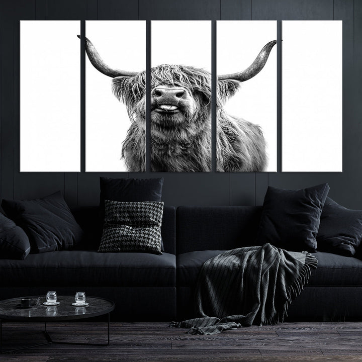 Highland Cow Canvas Wall Art Farmhouse Decor Cow Black White Print Rustic Wall Decor Animals Painting Scottish Cow Wall