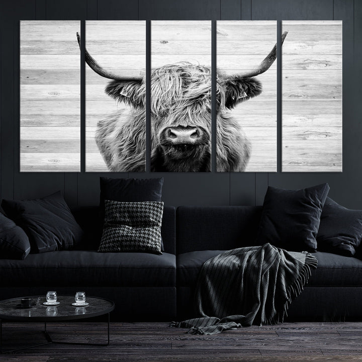 Highland Cow Canvas Wall Art Farmhouse Decor Cow Black White Print Rustic Wall Decor Animals Painting Scottish Cow Wall