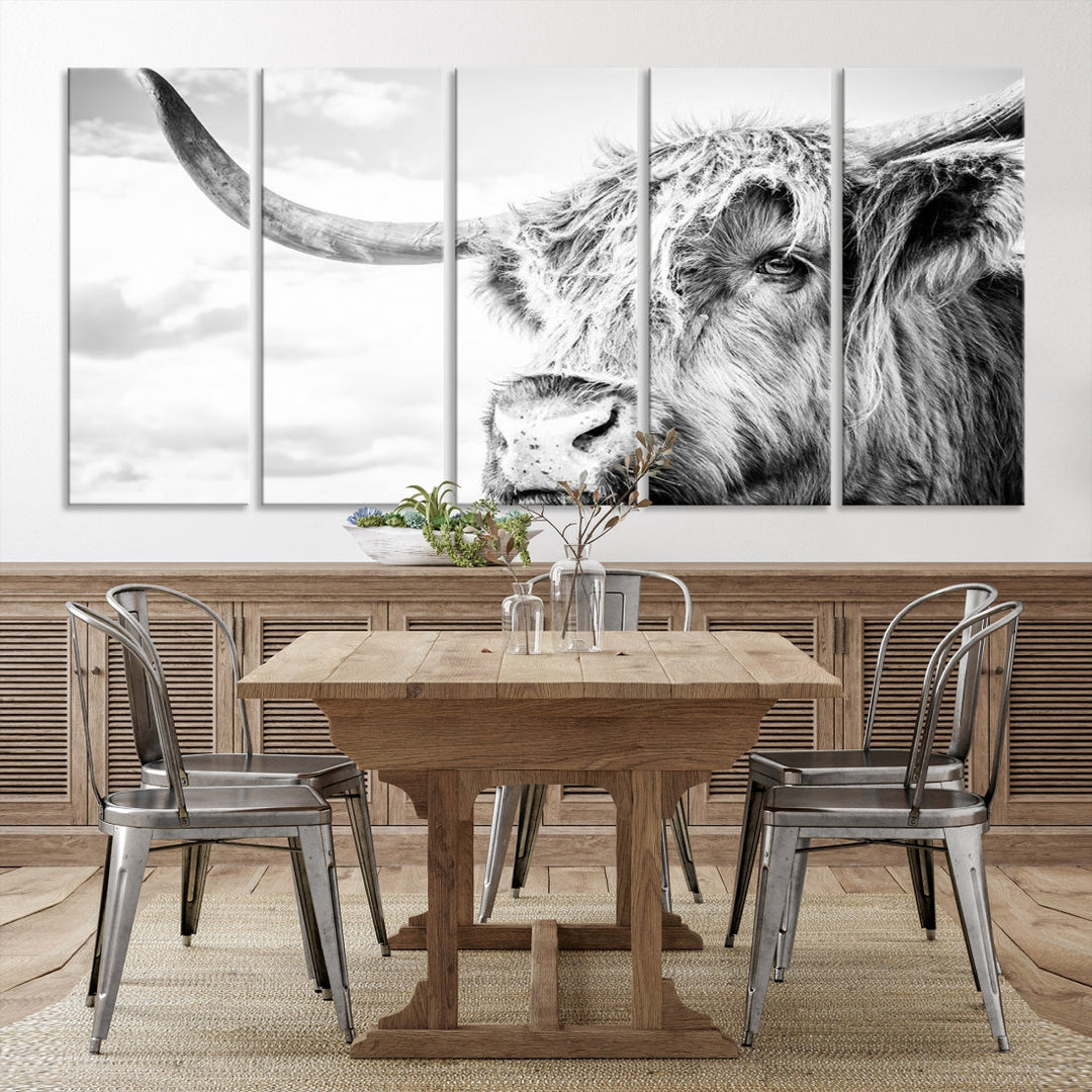 Highland Cow Canvas Wall Art Farmhouse Decor Cow Black White Print Rustic Wall Decor Animals Painting Scottish Cow Wall