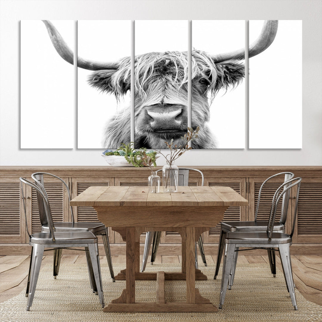 Highland Cow Canvas Wall Art Farmhouse Decor Cow Black White Print Rustic Wall Decor Animals Painting Scottish Cow Wall