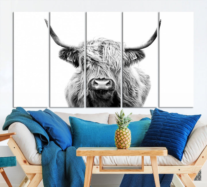 Highland Cow Canvas Wall Art Farmhouse Decor Cow Black White Print Rustic Wall Decor Animals Painting Scottish Cow Wall