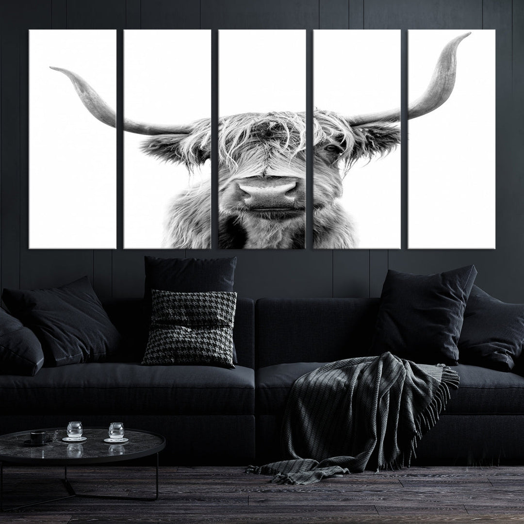 Highland Cow Canvas Wall Art Farmhouse Decor Cow Black White Print Rustic Wall Decor Animals Painting Scottish Cow Wall