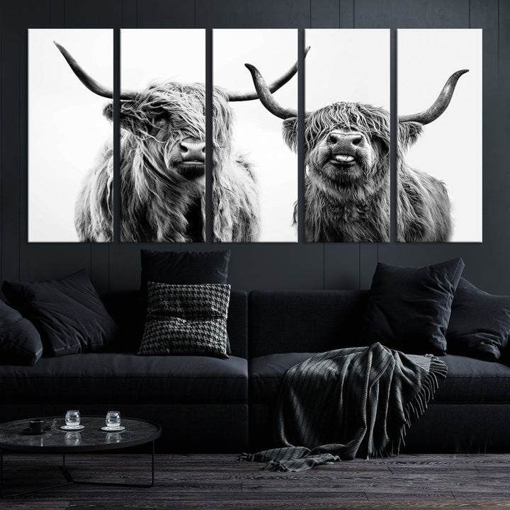 Highland Cow Canvas Wall Art Farmhouse Decor Cow Black White Print Rustic Wall Decor Animals Painting Scottish Cow Wall