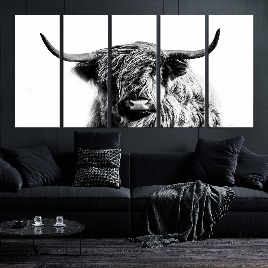 Highland Cow Canvas Wall Art Farmhouse Decor Cow Black White Print Rustic Wall Decor Animals Painting Scottish Cow Wall