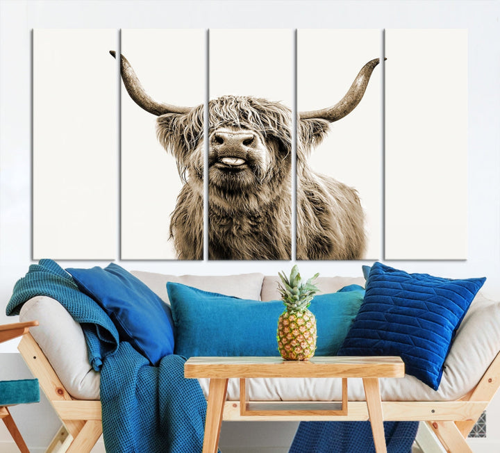 Highland Cow Canvas Wall Art Farmhouse Decor Cow Black White Print Rustic Wall Decor Animals Painting Scottish Cow Wall