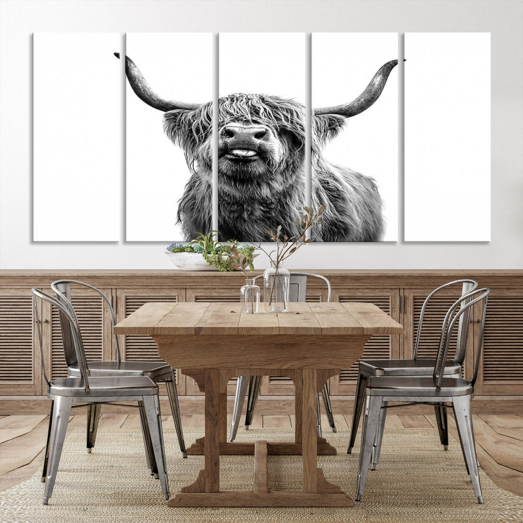 Highland Cow Canvas Wall Art Farmhouse Decor Cow Black White Print Rustic Wall Decor Animals Painting Scottish Cow Wall