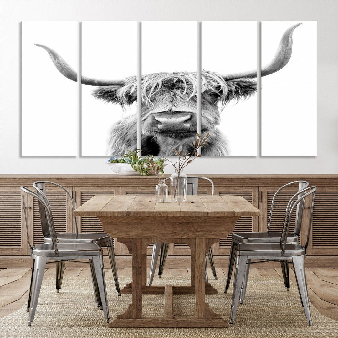 Highland Cow Canvas Wall Art Farmhouse Decor Cow Black White Print Rustic Wall Decor Animals Painting Scottish Cow Wall