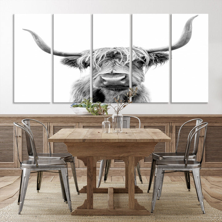 Highland Cow Canvas Wall Art Farmhouse Decor Cow Black White Print Rustic Wall Decor Animals Painting Scottish Cow Wall