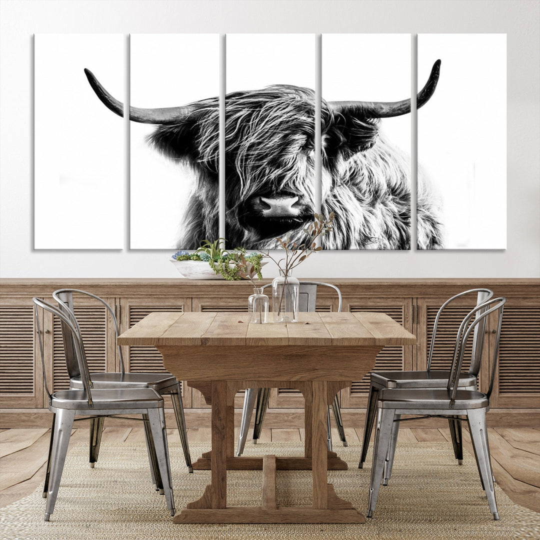 Highland Cow Canvas Wall Art Farmhouse Decor Cow Black White Print Rustic Wall Decor Animals Painting Scottish Cow Wall