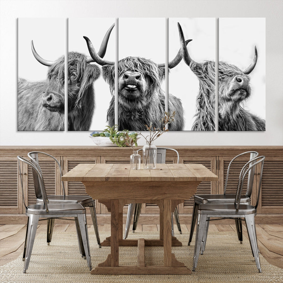 Highland Cow Canvas Wall Art Farmhouse Decor Cow Black White Print Rustic Wall Decor Animals Painting Scottish Cow Wall