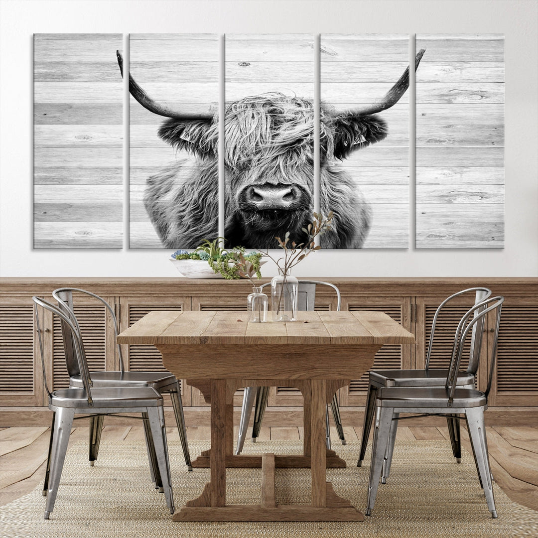 Highland Cow Canvas Wall Art Farmhouse Decor Cow Black White Print Rustic Wall Decor Animals Painting Scottish Cow Wall