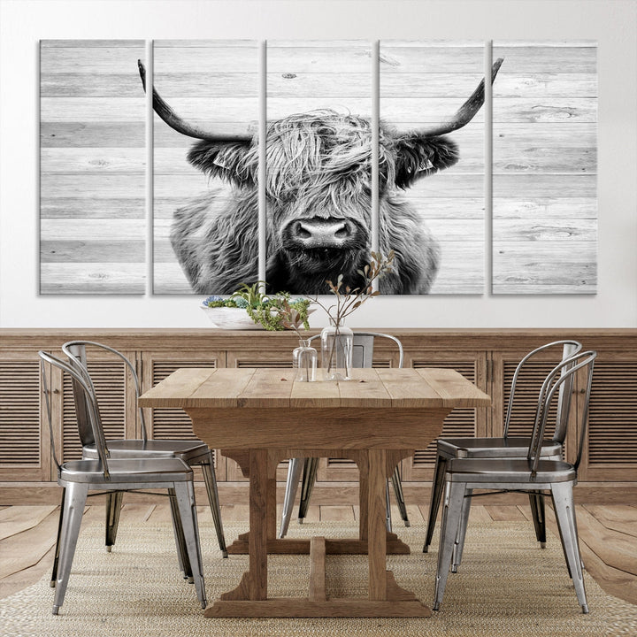 Highland Cow Canvas Wall Art Farmhouse Decor Cow Black White Print Rustic Wall Decor Animals Painting Scottish Cow Wall