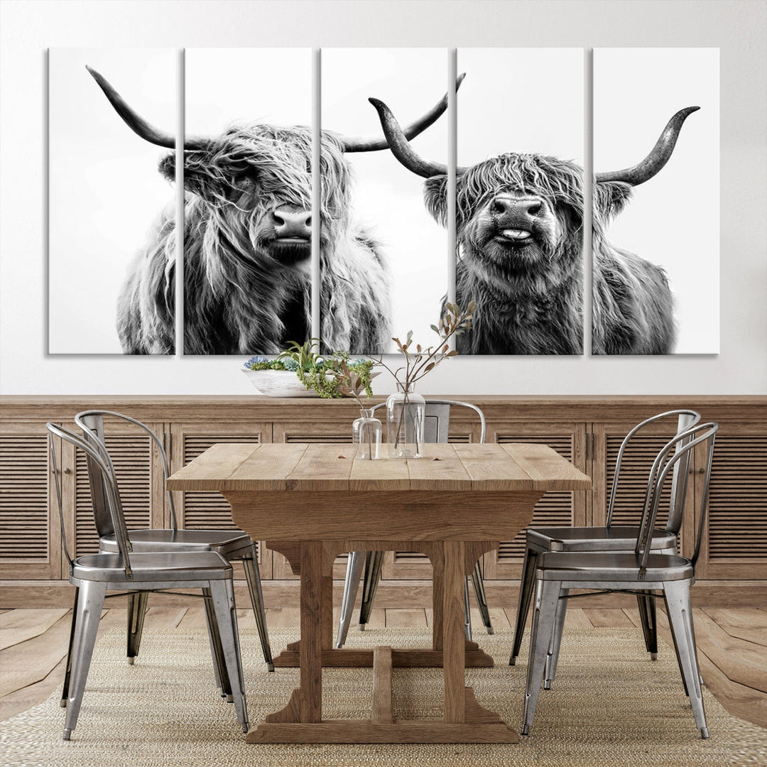 Highland Cow Canvas Wall Art Farmhouse Decor Cow Black White Print Rustic Wall Decor Animals Painting Scottish Cow Wall