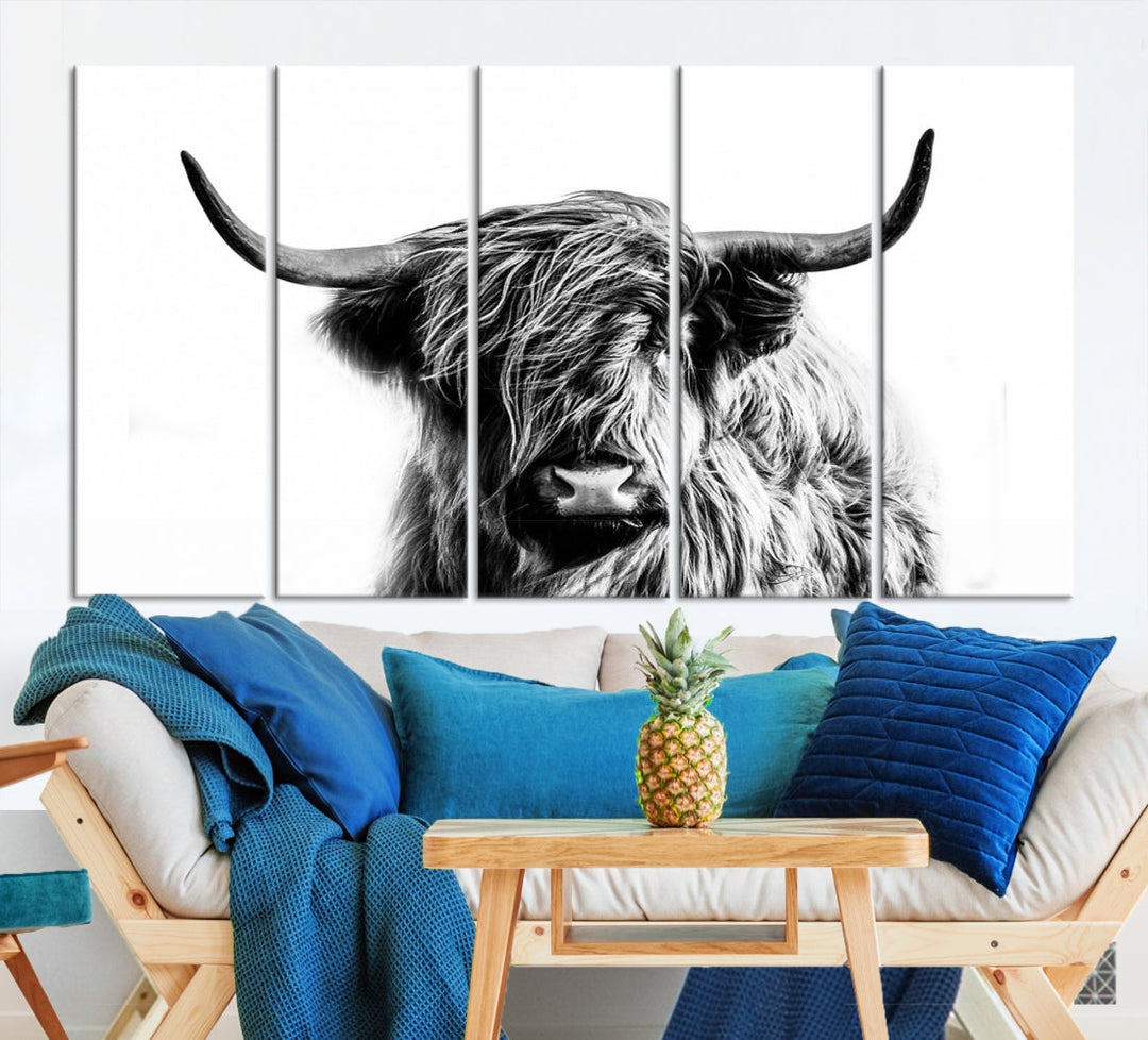 Highland Cow Canvas Wall Art Farmhouse Decor Cow Black White Print Rustic Wall Decor Animals Painting Scottish Cow Wall