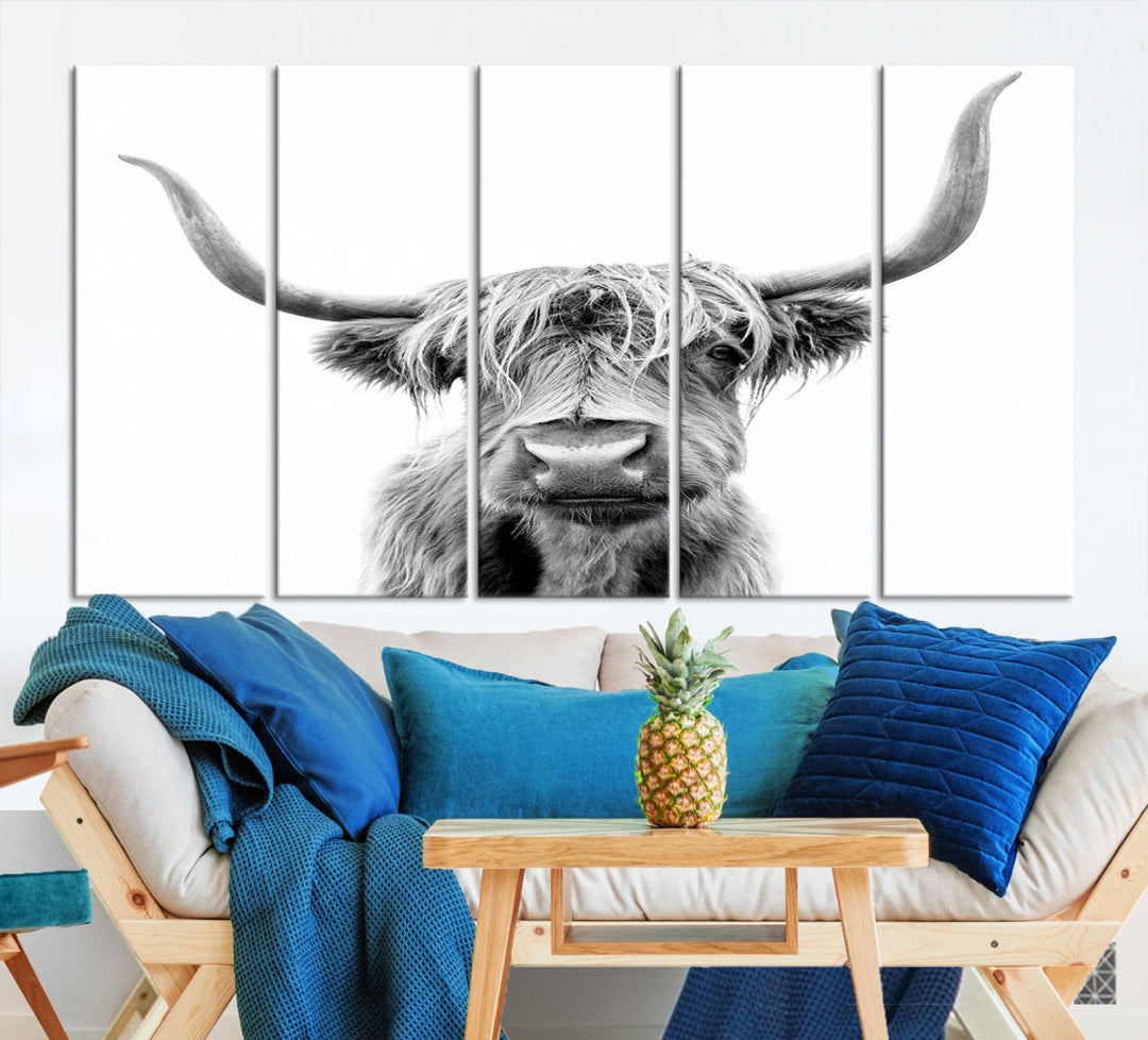 Highland Cow Canvas Wall Art Farmhouse Decor Cow Black White Print Rustic Wall Decor Animals Painting Scottish Cow Wall