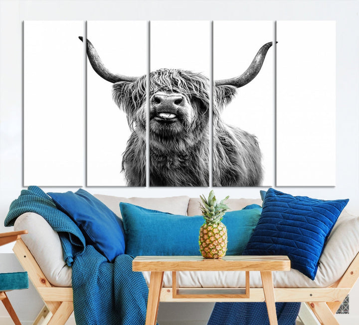 Highland Cow Canvas Wall Art Farmhouse Decor Cow Black White Print Rustic Wall Decor Animals Painting Scottish Cow Wall