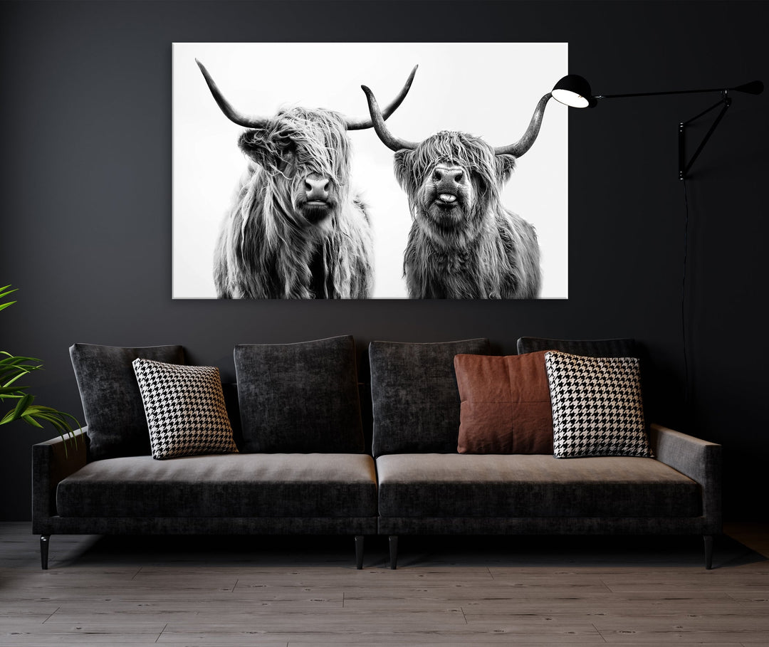 Highland Cow Canvas Wall Art Farmhouse Decor Cow Black White Print Rustic Wall Decor Animals Painting Scottish Cow Wall