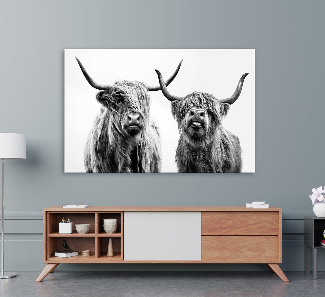 Highland Cow Canvas Wall Art Farmhouse Decor Cow Black White Print Rustic Wall Decor Animals Painting Scottish Cow Wall