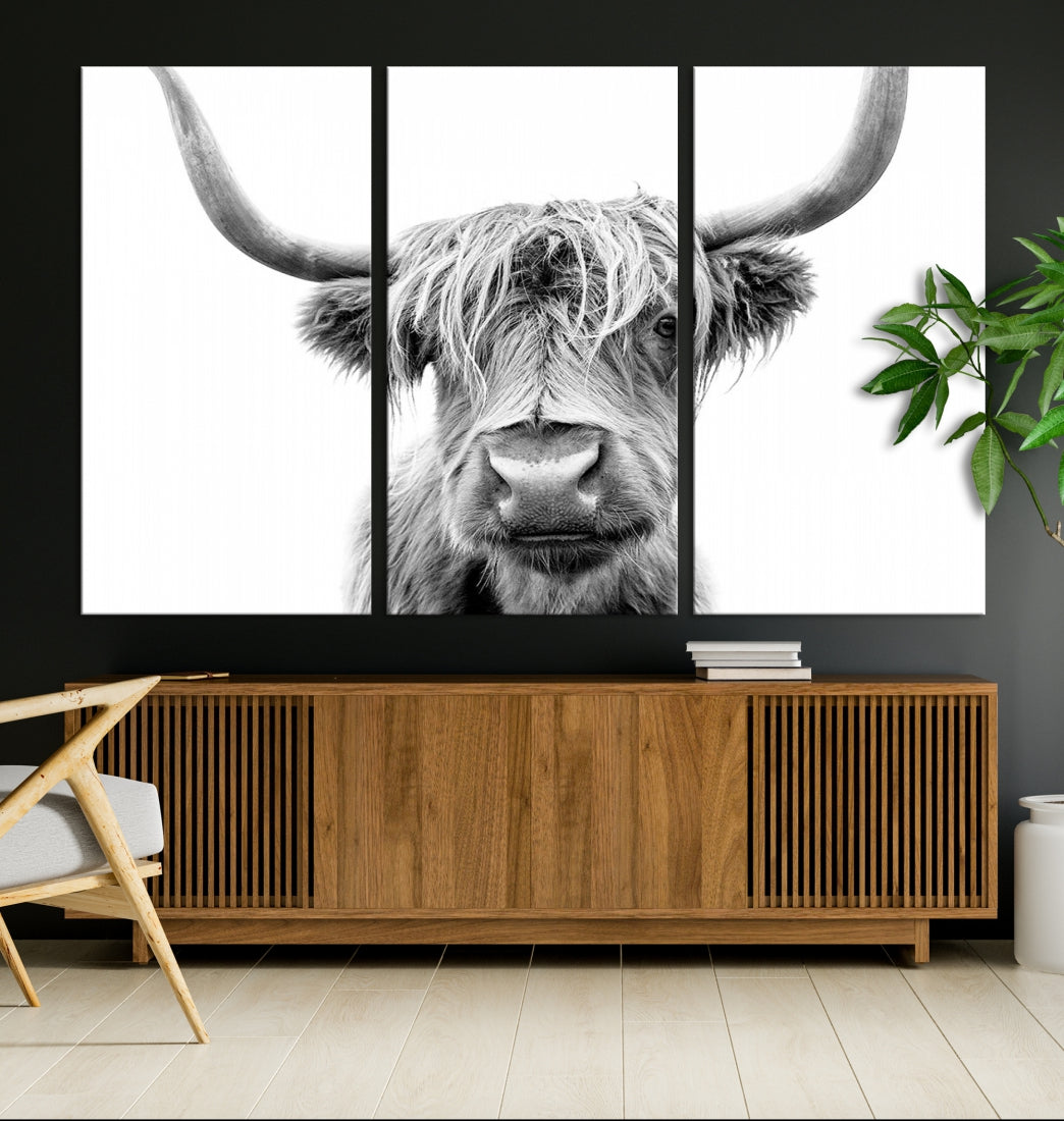 Highland Cow Canvas Wall Art Farmhouse Decor Cow Black White Print Rustic Wall Decor Animals Painting Scottish Cow Wall