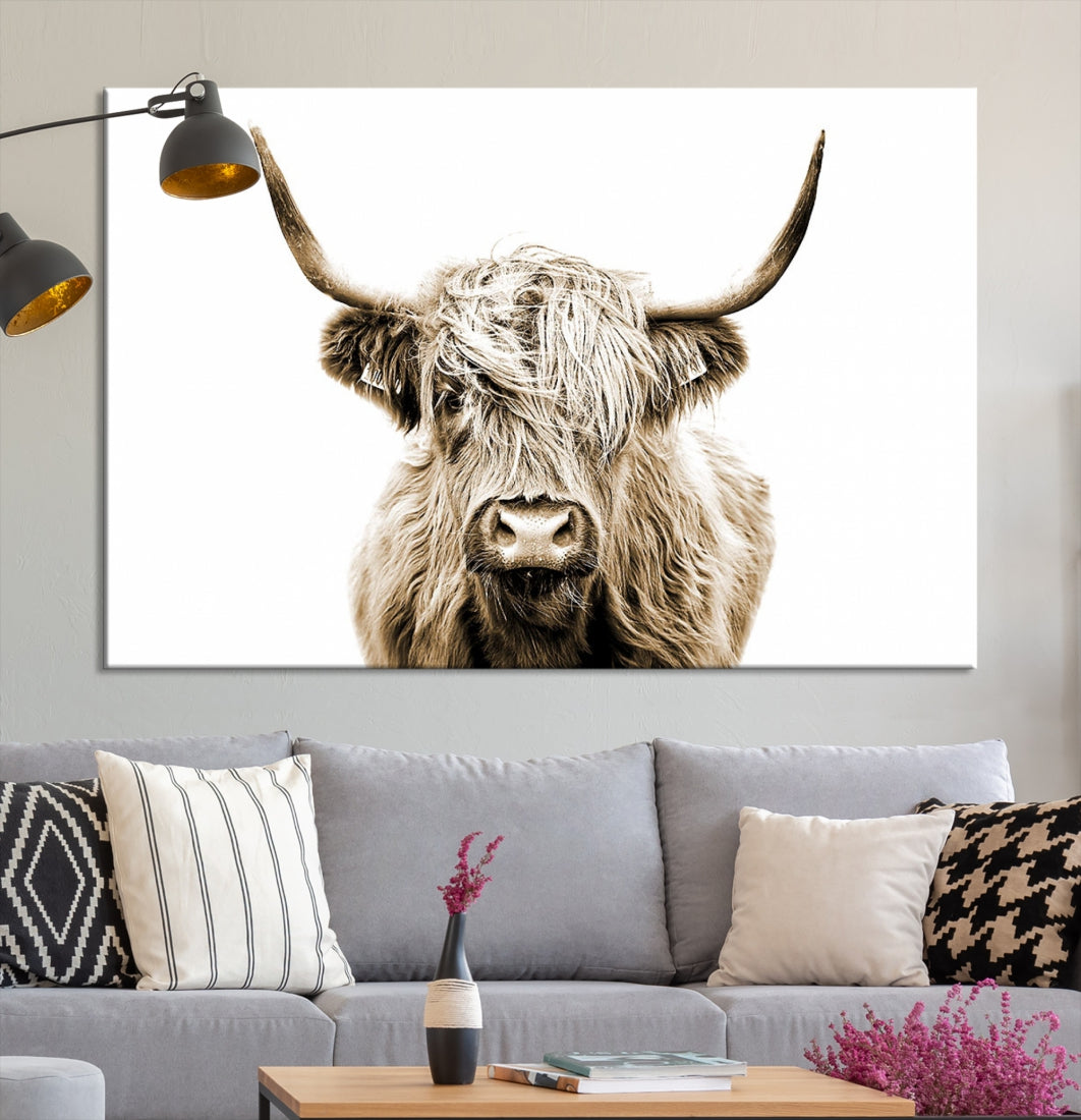 Highland Cow Canvas Wall Art Farmhouse Decor Cow Black White Print Rustic Wall Decor Animals Painting Scottish Cow Wall