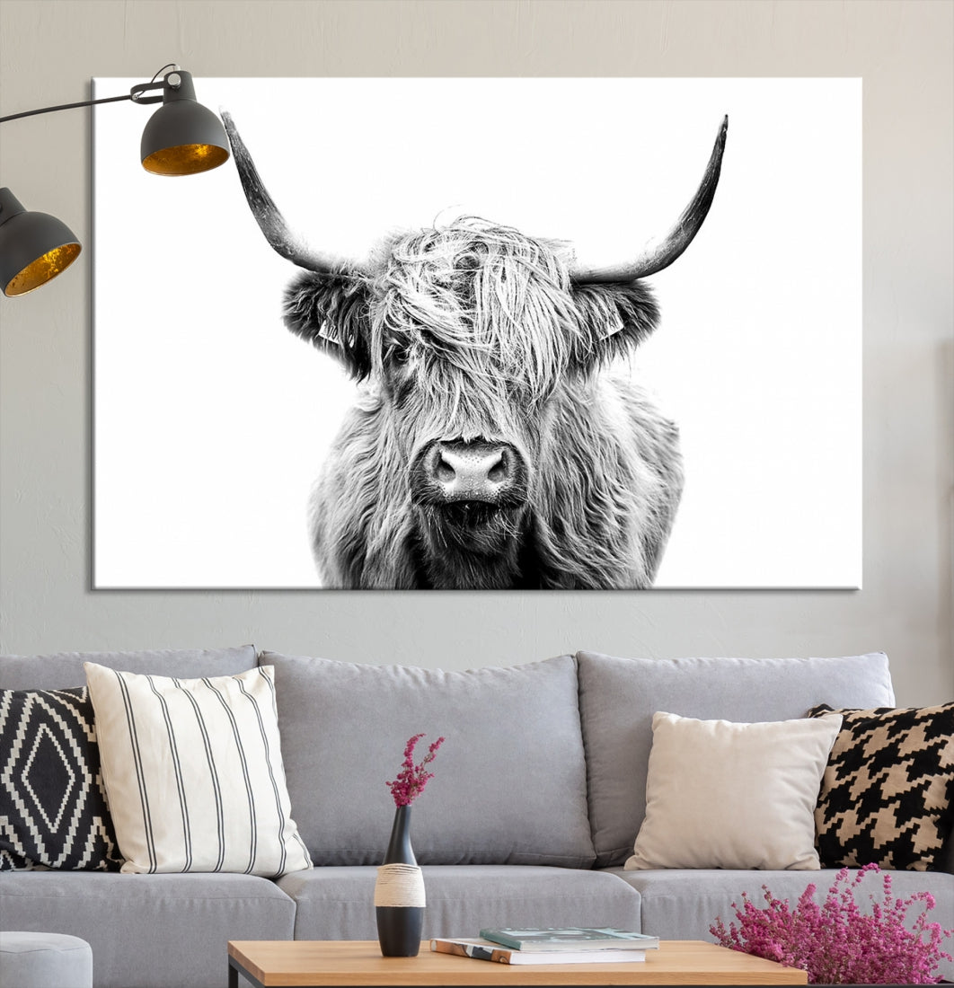 Highland Cow Canvas Wall Art Farmhouse Decor Cow Black White Print Rustic Wall Decor Animals Painting Scottish Cow Wall