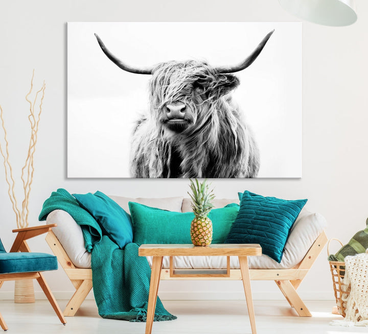 Highland Cow Canvas Wall Art Farmhouse Decor Cow Black White Print Rustic Wall Decor Animals Painting Scottish Cow Wall