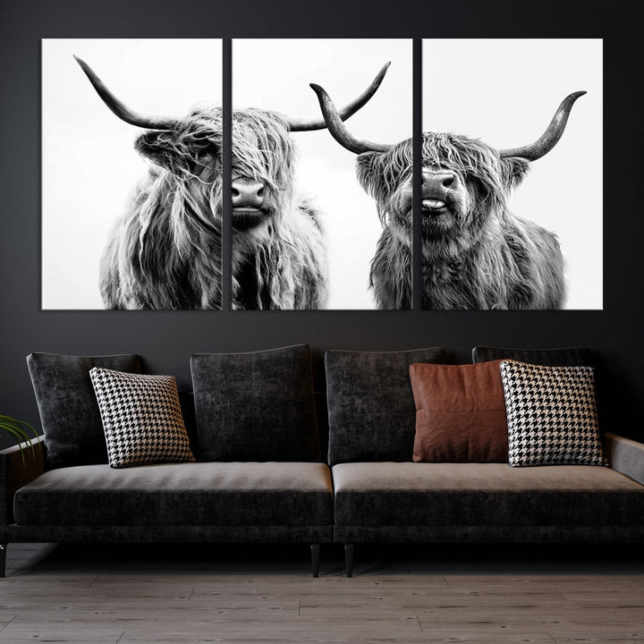 Highland Cow Canvas Wall Art Farmhouse Decor Cow Black White Print Rustic Wall Decor Animals Painting Scottish Cow Wall