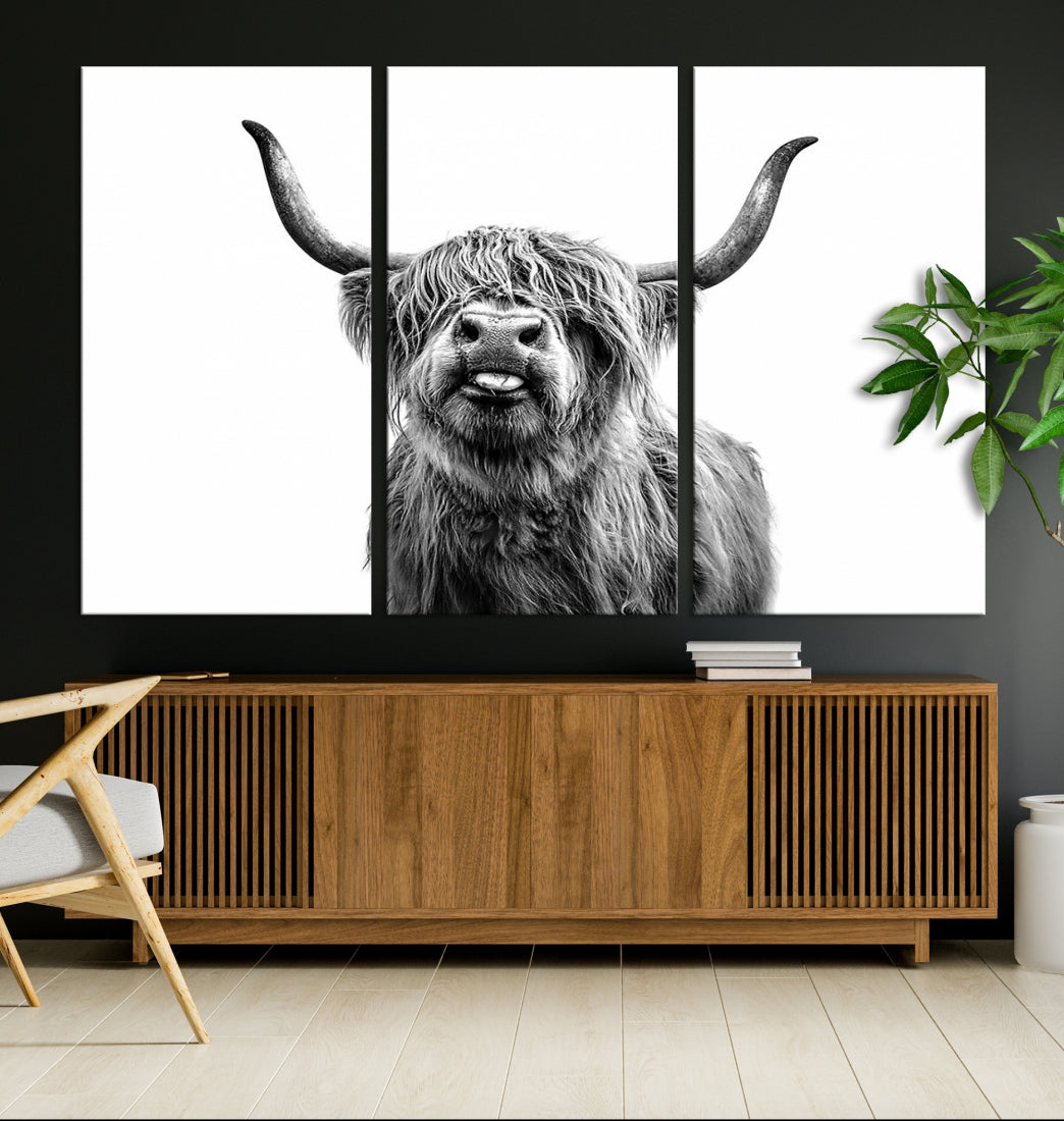 Highland Cow Canvas Wall Art Farmhouse Decor Cow Black White Print Rustic Wall Decor Animals Painting Scottish Cow Wall