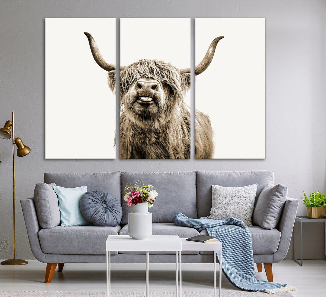 Highland Cow Canvas Wall Art Farmhouse Decor Cow Black White Print Rustic Wall Decor Animals Painting Scottish Cow Wall