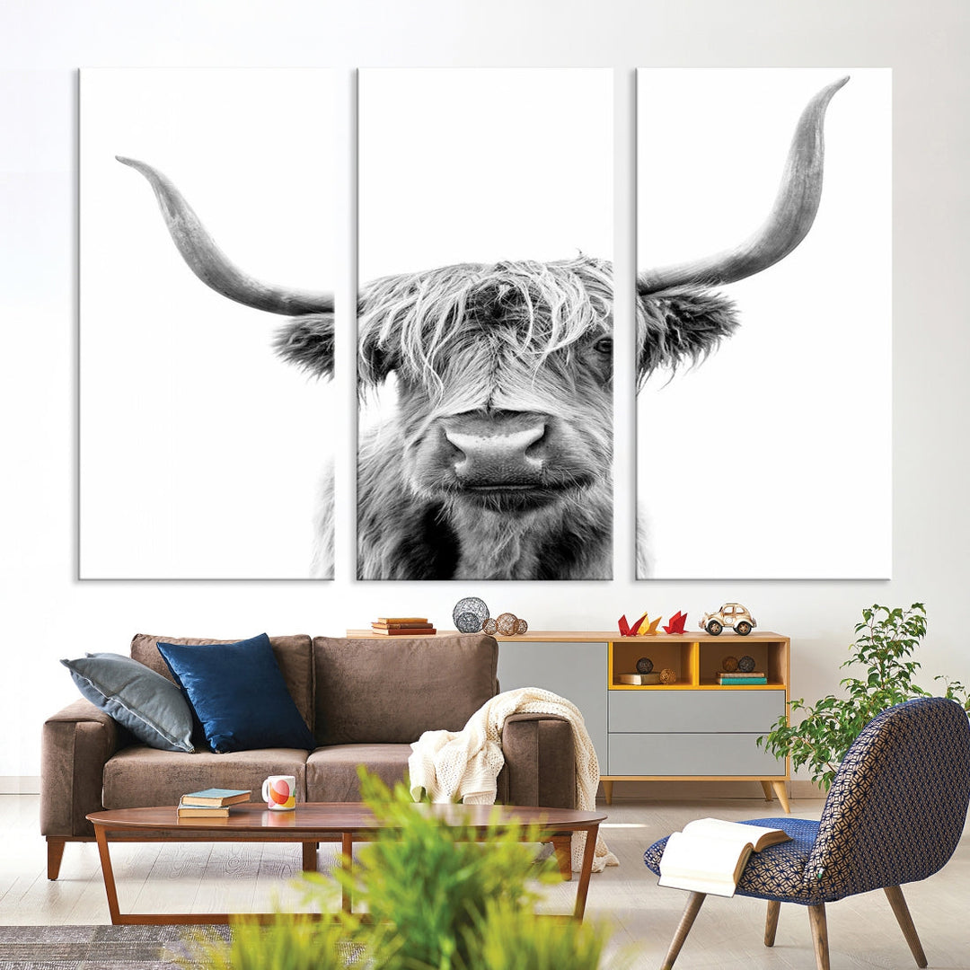 Highland Cow Canvas Wall Art Farmhouse Decor Cow Black White Print Rustic Wall Decor Animals Painting Scottish Cow Wall