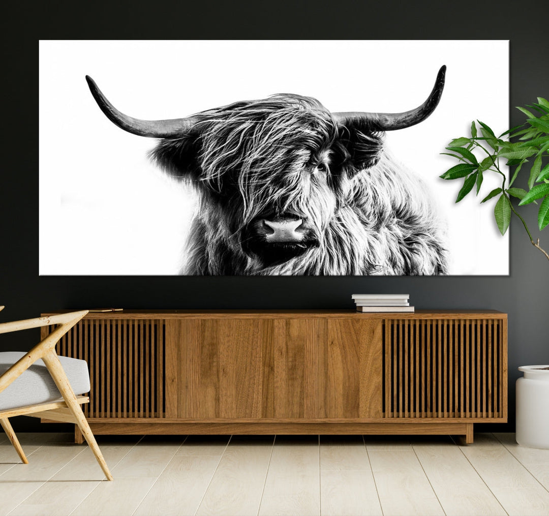 Highland Cow Canvas Wall Art Farmhouse Decor Cow Black White Print Rustic Wall Decor Animals Painting Scottish Cow Wall