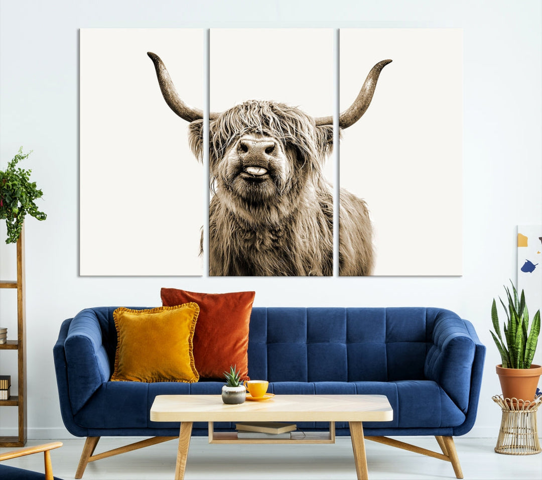 Highland Cow Canvas Wall Art Farmhouse Decor Cow Black White Print Rustic Wall Decor Animals Painting Scottish Cow Wall