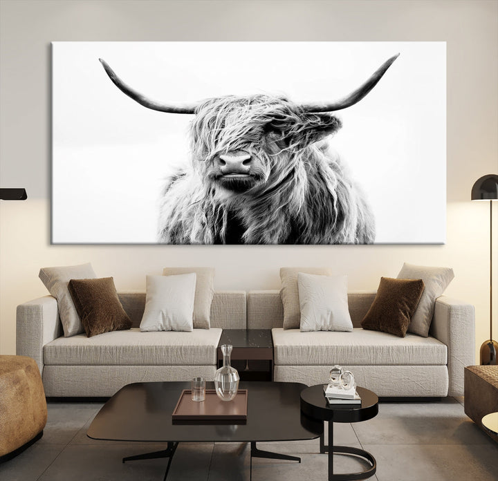 Highland Cow Canvas Wall Art Farmhouse Decor Cow Black White Print Rustic Wall Decor Animals Painting Scottish Cow Wall