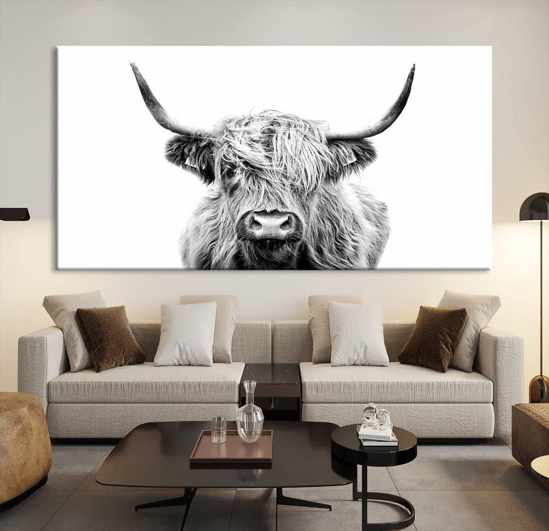 Highland Cow Canvas Wall Art Farmhouse Decor Cow Black White Print Rustic Wall Decor Animals Painting Scottish Cow Wall