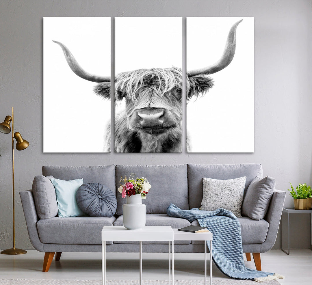 Highland Cow Canvas Wall Art Farmhouse Decor Cow Black White Print Rustic Wall Decor Animals Painting Scottish Cow Wall