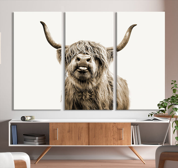 Highland Cow Canvas Wall Art Farmhouse Decor Cow Black White Print Rustic Wall Decor Animals Painting Scottish Cow Wall