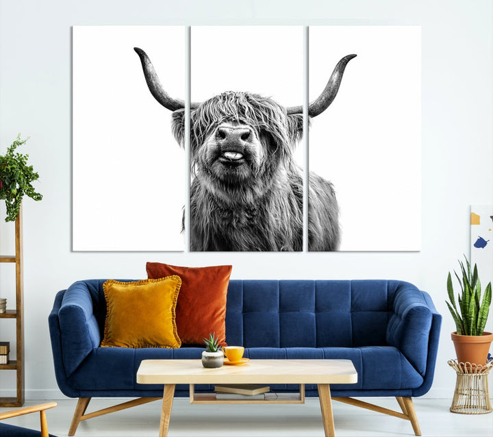 Highland Cow Canvas Wall Art Farmhouse Decor Cow Black White Print Rustic Wall Decor Animals Painting Scottish Cow Wall