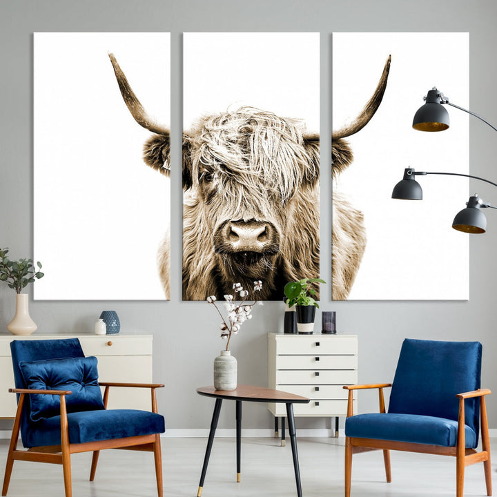 Highland Cow Canvas Wall Art Farmhouse Decor Cow Black White Print Rustic Wall Decor Animals Painting Scottish Cow Wall