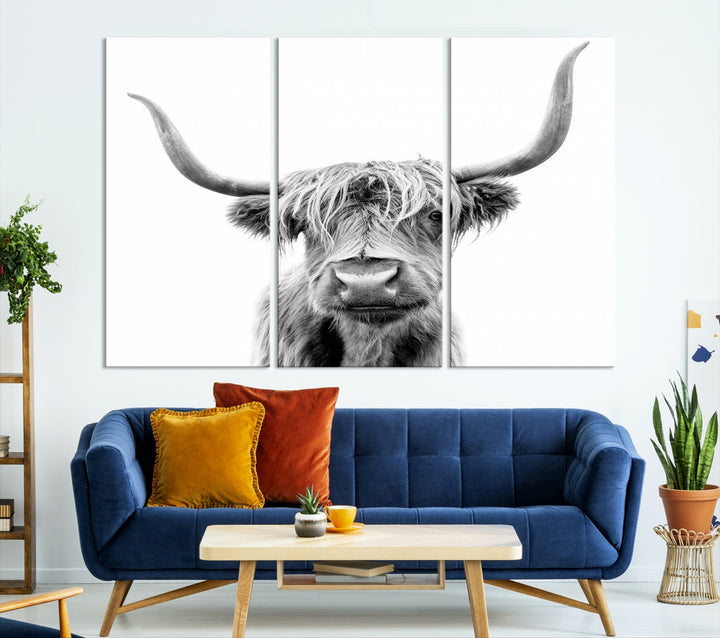 Highland Cow Canvas Wall Art Farmhouse Decor Cow Black White Print Rustic Wall Decor Animals Painting Scottish Cow Wall