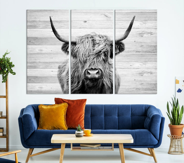 Highland Cow Canvas Wall Art Farmhouse Decor Cow Black White Print Rustic Wall Decor Animals Painting Scottish Cow Wall