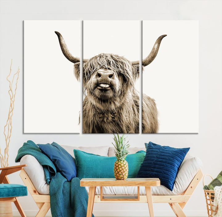 Highland Cow Canvas Wall Art Farmhouse Decor Cow Black White Print Rustic Wall Decor Animals Painting Scottish Cow Wall