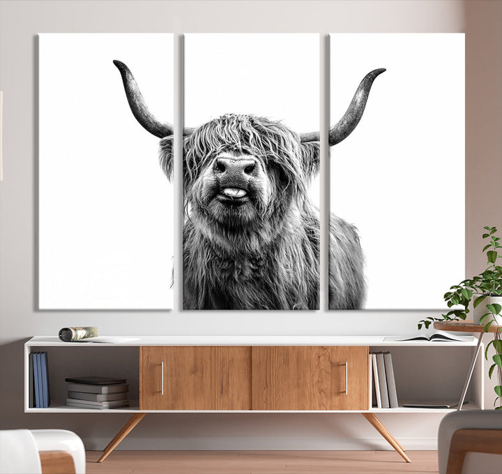 Highland Cow Canvas Wall Art Farmhouse Decor Cow Black White Print Rustic Wall Decor Animals Painting Scottish Cow Wall