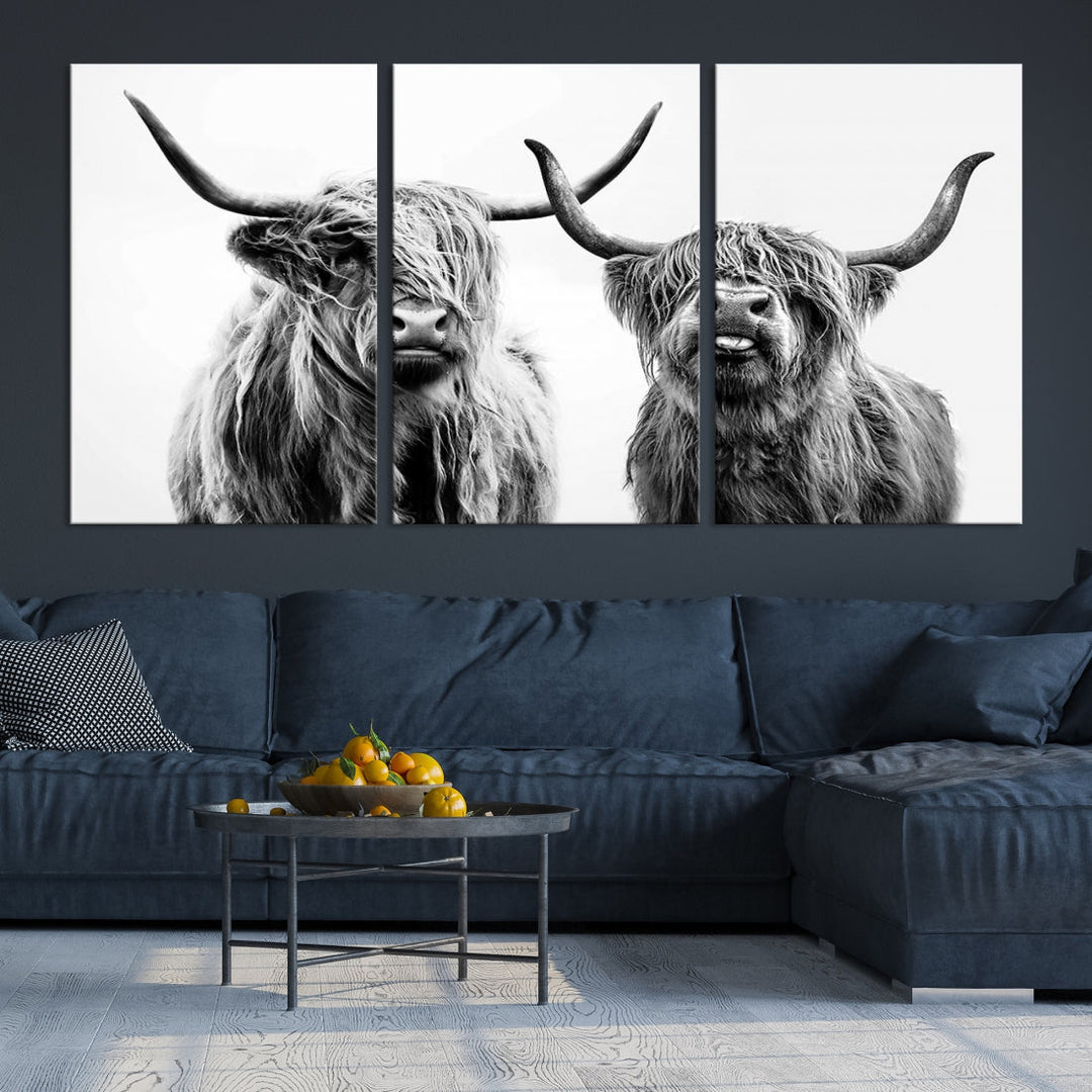 Highland Cow Canvas Wall Art Farmhouse Decor Cow Black White Print Rustic Wall Decor Animals Painting Scottish Cow Wall