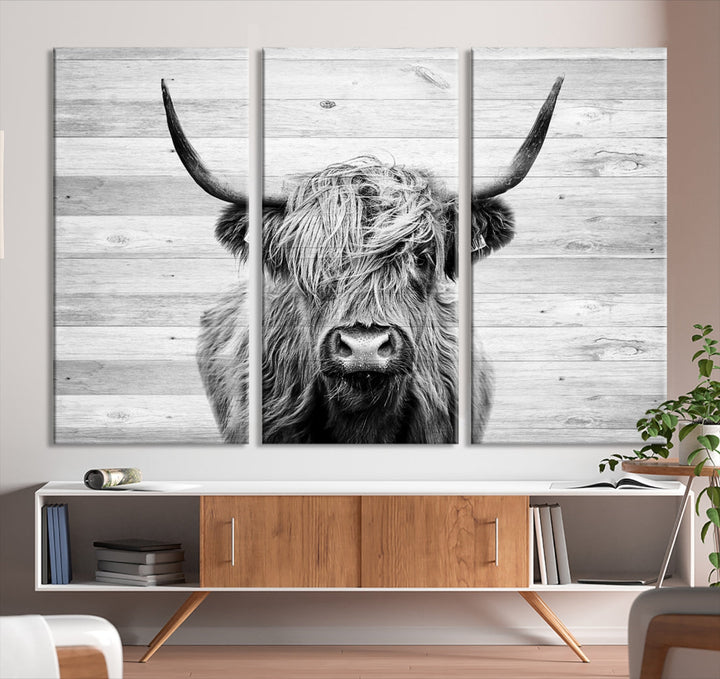 Highland Cow Canvas Wall Art Farmhouse Decor Cow Black White Print Rustic Wall Decor Animals Painting Scottish Cow Wall