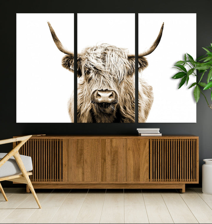 Highland Cow Canvas Wall Art Farmhouse Decor Cow Black White Print Rustic Wall Decor Animals Painting Scottish Cow Wall