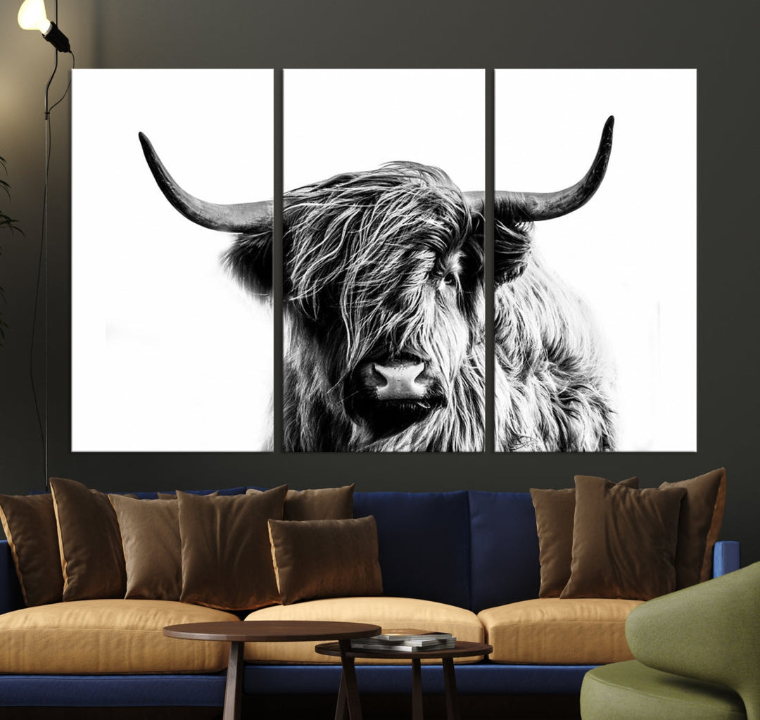 Highland Cow Canvas Wall Art Farmhouse Decor Cow Black White Print Rustic Wall Decor Animals Painting Scottish Cow Wall