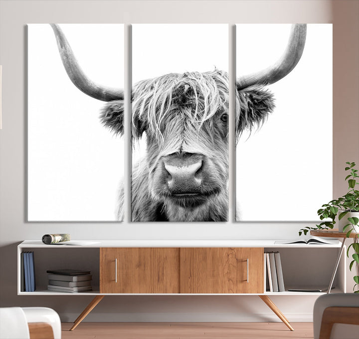 Highland Cow Canvas Wall Art Farmhouse Decor Cow Black White Print Rustic Wall Decor Animals Painting Scottish Cow Wall