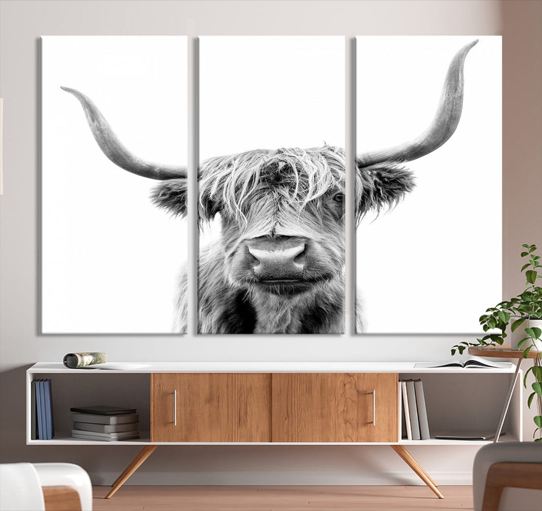 Highland Cow Canvas Wall Art Farmhouse Decor Cow Black White Print Rustic Wall Decor Animals Painting Scottish Cow Wall