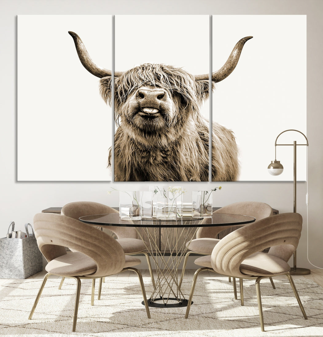 Highland Cow Canvas Wall Art Farmhouse Decor Cow Black White Print Rustic Wall Decor Animals Painting Scottish Cow Wall