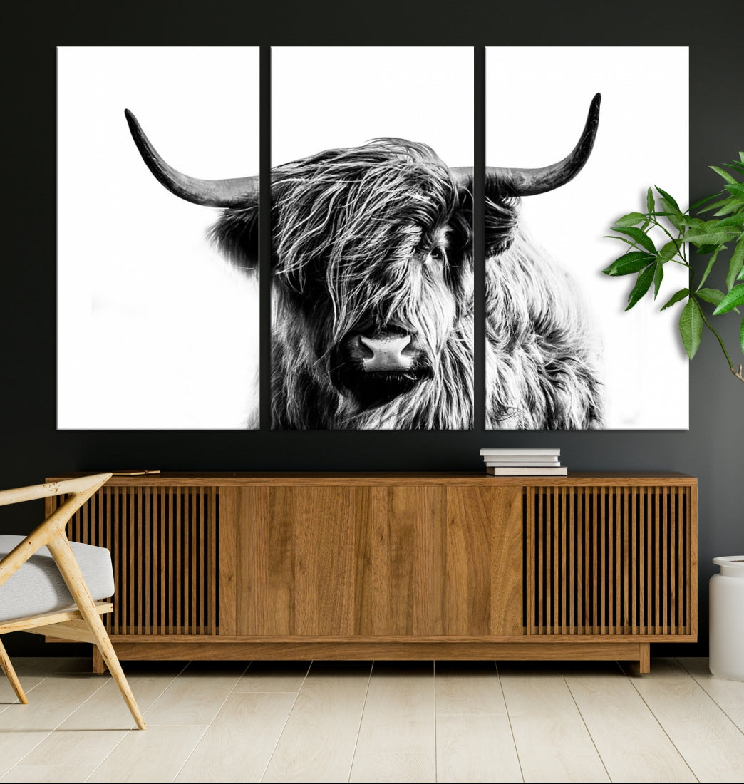 Highland Cow Canvas Wall Art Farmhouse Decor Cow Black White Print Rustic Wall Decor Animals Painting Scottish Cow Wall